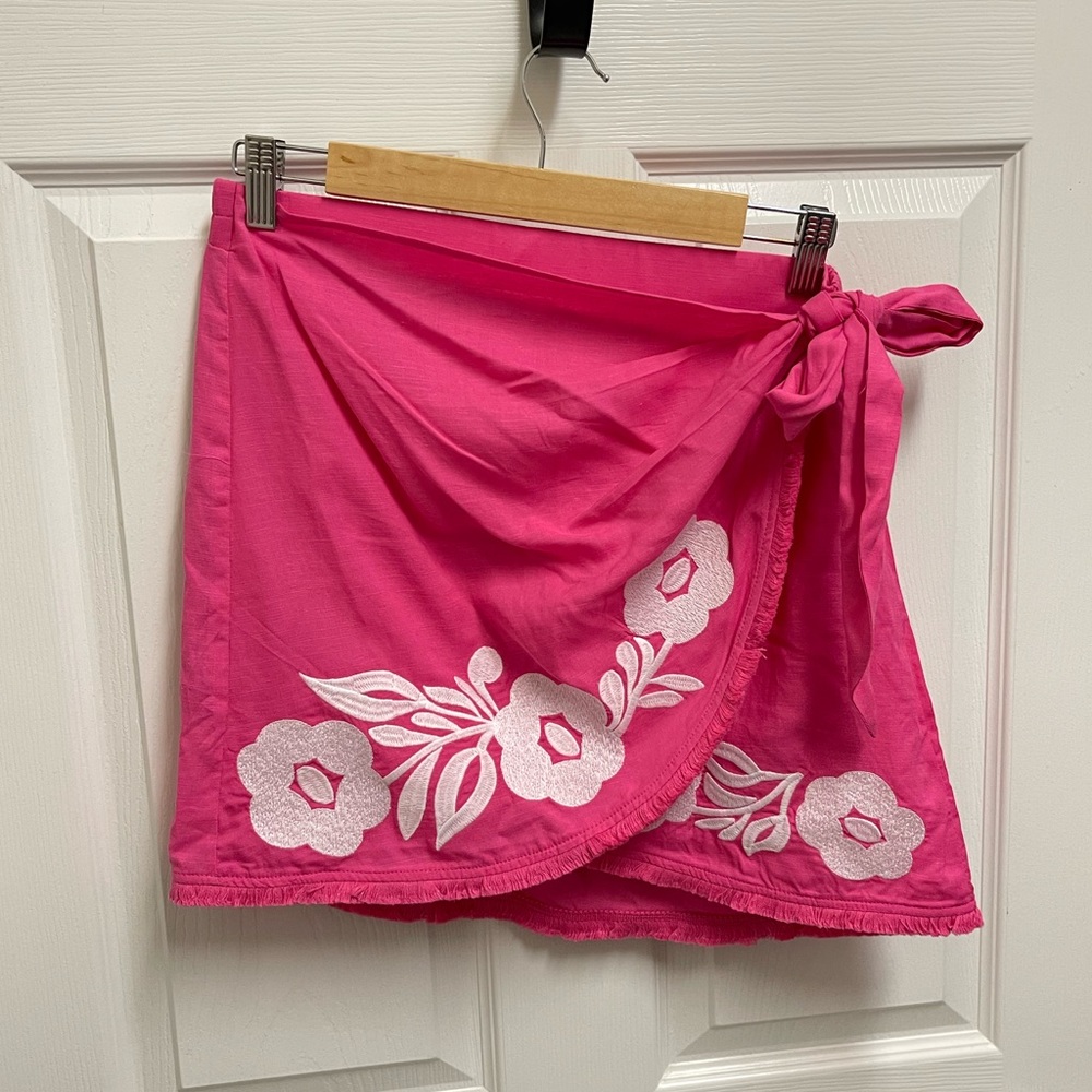 J. Marie Pink Embroidered Wrap Skirt - Picture 1 of 9
